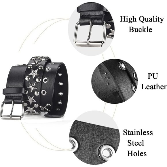 🆕 Women Black Studded Waist Belt Stud Punk Rock Cosplay Halloween Metal Buckle - Picture 2 of 6